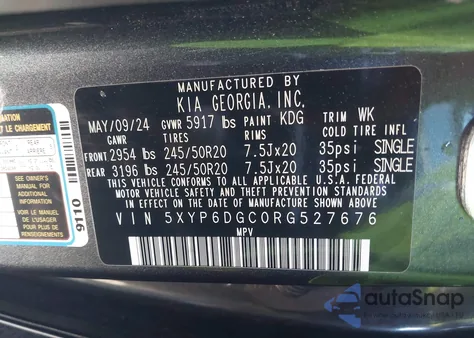 2024 Kia Telluride S z USA, uszkodzony, nr VIN 5XYP6DGC0RG527676